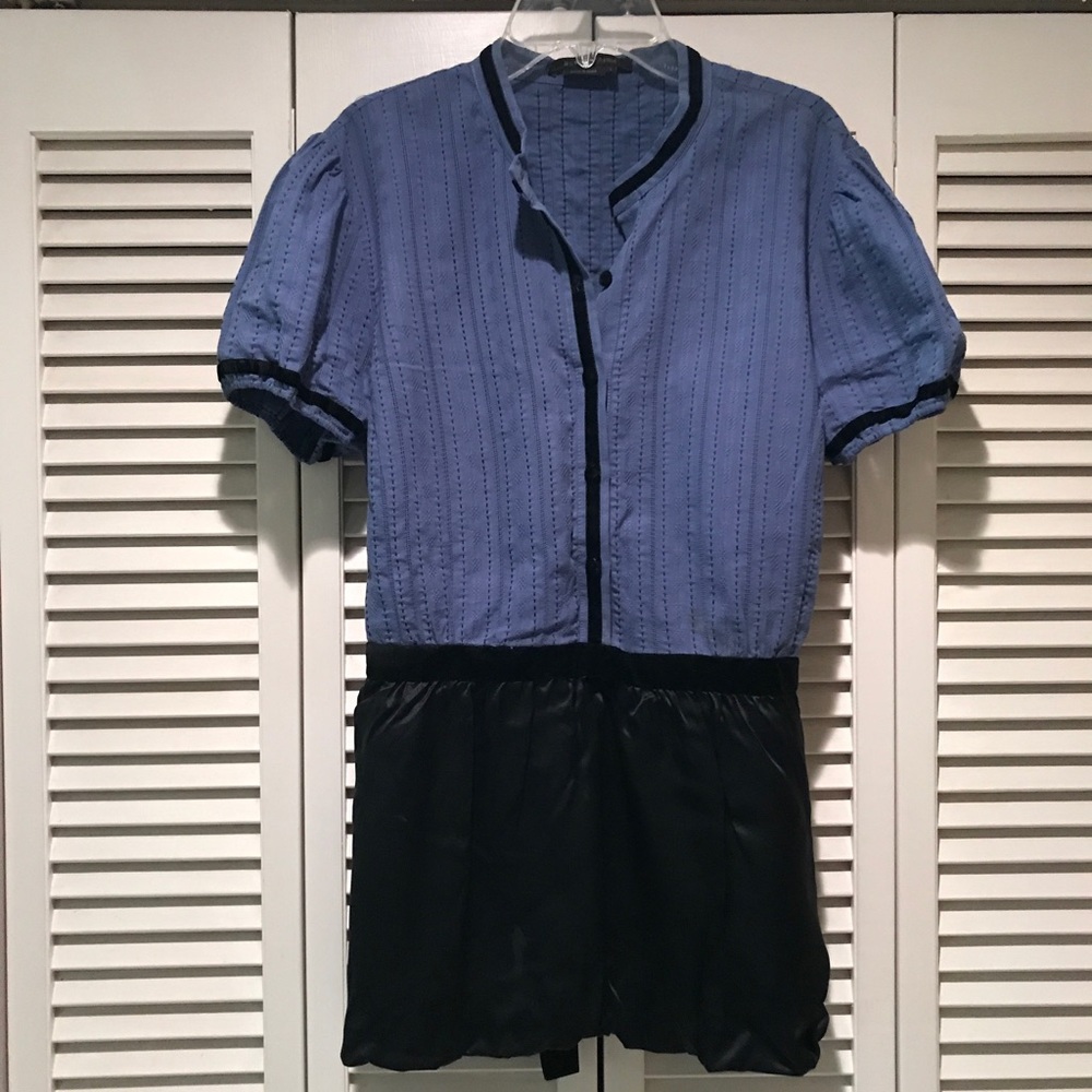 BCBG Maxazria  Blue & Black Button Up Top Size L
